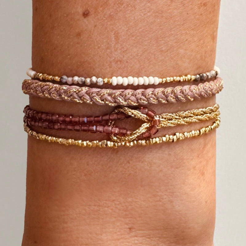 Wholesale Bohemian Retro Natural Stone Woven Bracelet Gold Plated Women S Fashion Accessory