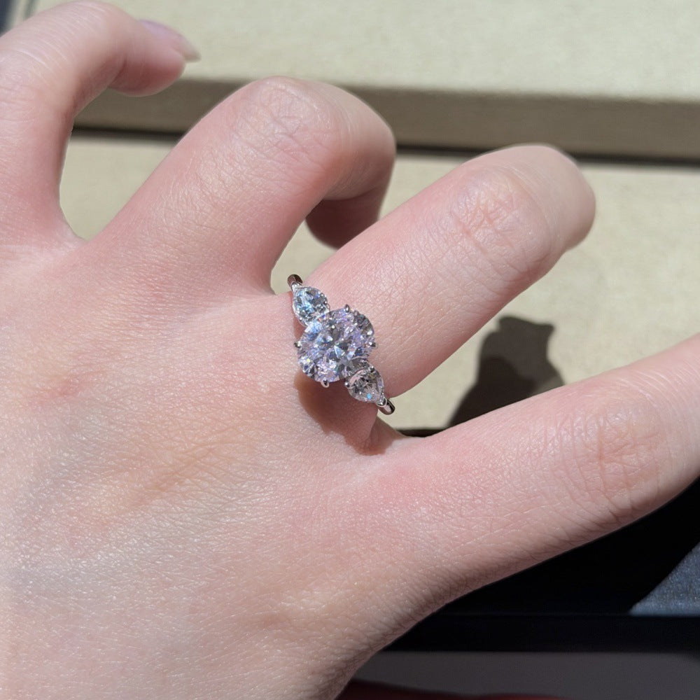 Wholesale Pink Dreamy Three Stone Colorful Gemstone 925 Silver Ring Ice Cut Brilliant Trendy Women S Jewelry Gift