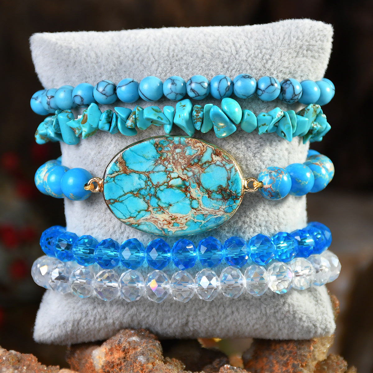 Wholesale Trendy Women' s Turquoise Bead Bracelet,  Multi-Layer Woven Crystal Bracelet,  Fashion Jewelry Accessory,  Gift for Boutique Resale