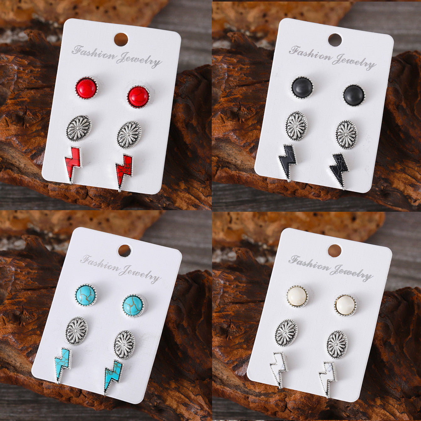 Wholesale Western wind lightning turquoise inlaid pumpkin flower stud earrings