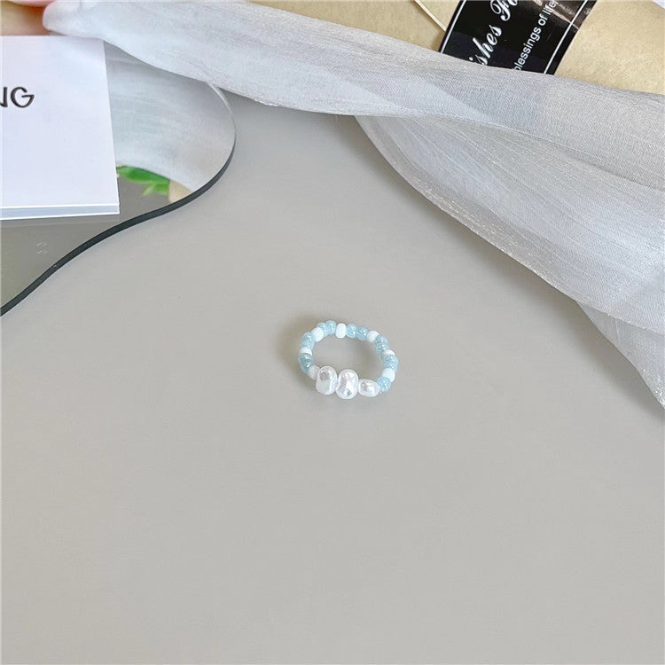 Wholesale Blue Beaded  Flower Ring