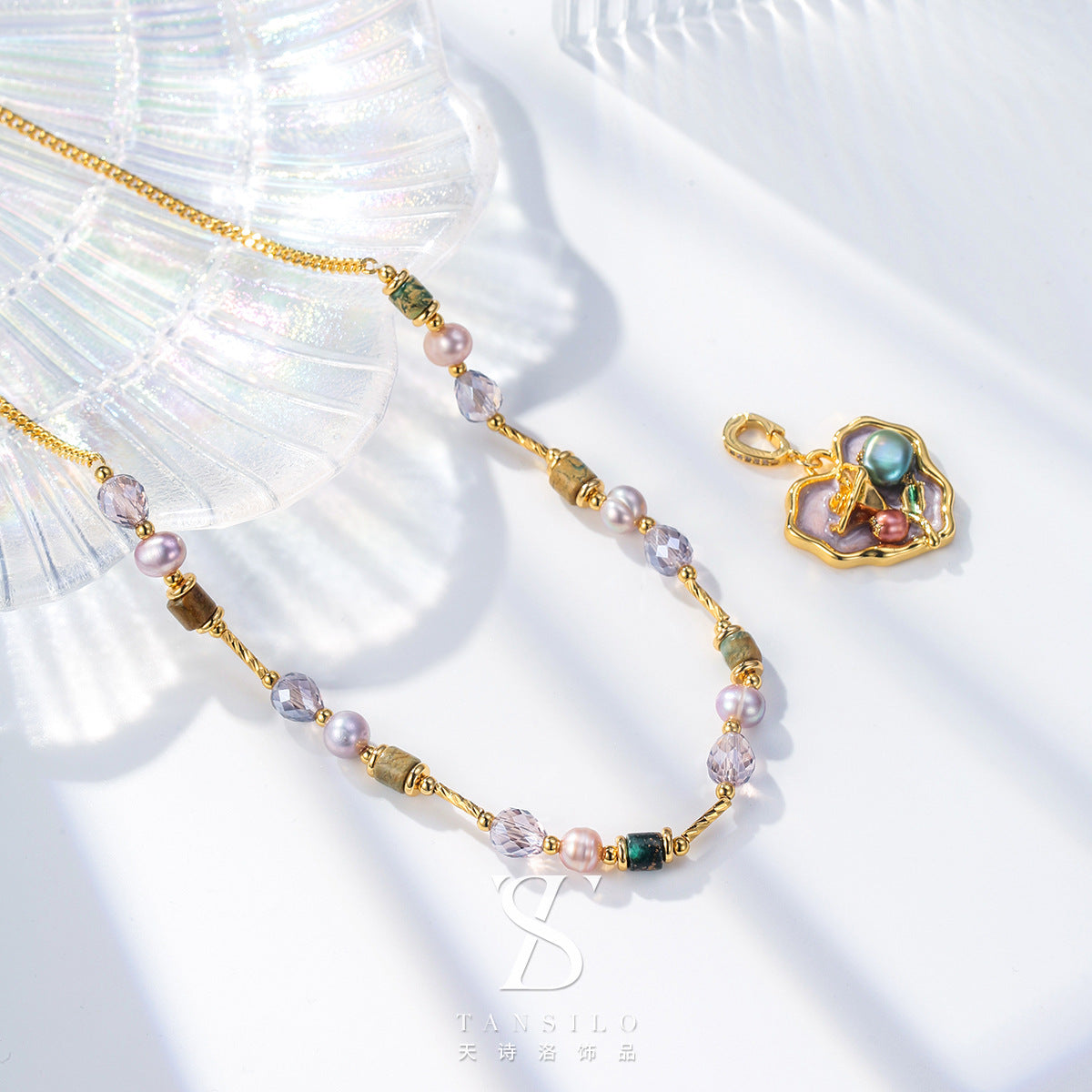 Wholesale Oil Painting Love Necklace Natural Freshwater Pearl Not Fading Beaded Necklace