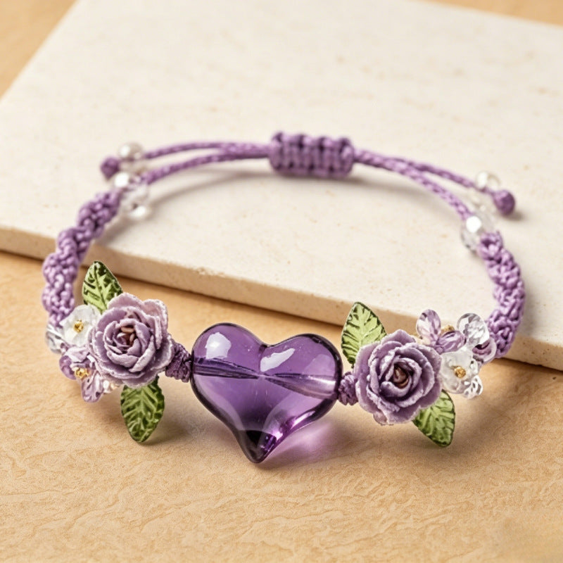 Wholesale Shell Flower Design Adjustable Bracelet Handwoven Purple Resin Retro Chic Women S Jewelry Accessory