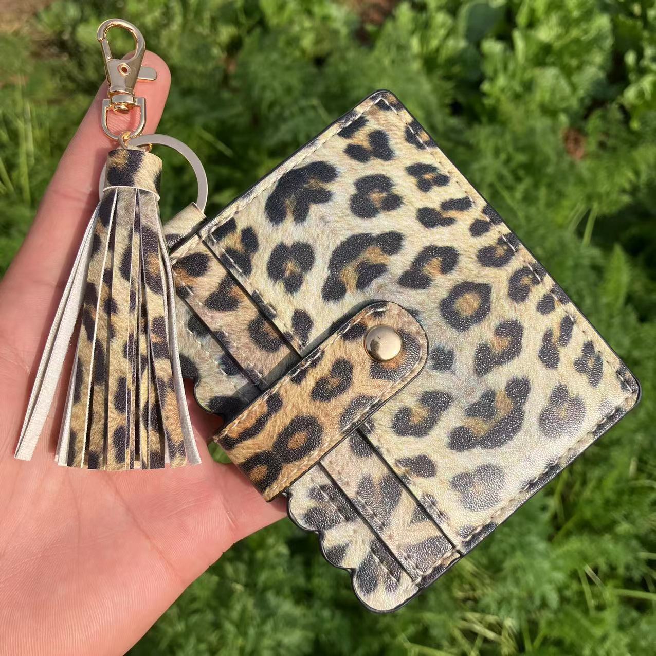 Wholesale Leopard Plaid Solid Color Sunflower Card Holder Keychain ACCVIP-KC-QiuXue004