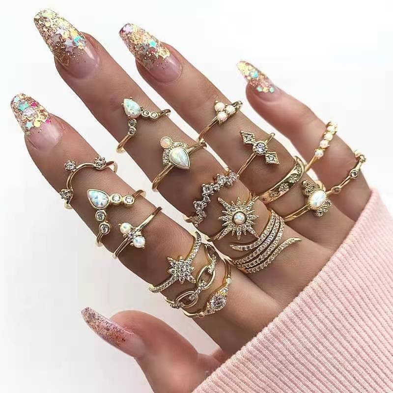 Wholesale Star,  Moon,  Heart,  Leaf,  Geometric 10-Piece Ring Set