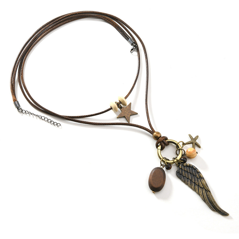 Wholesale Star feather star retro sweater chain