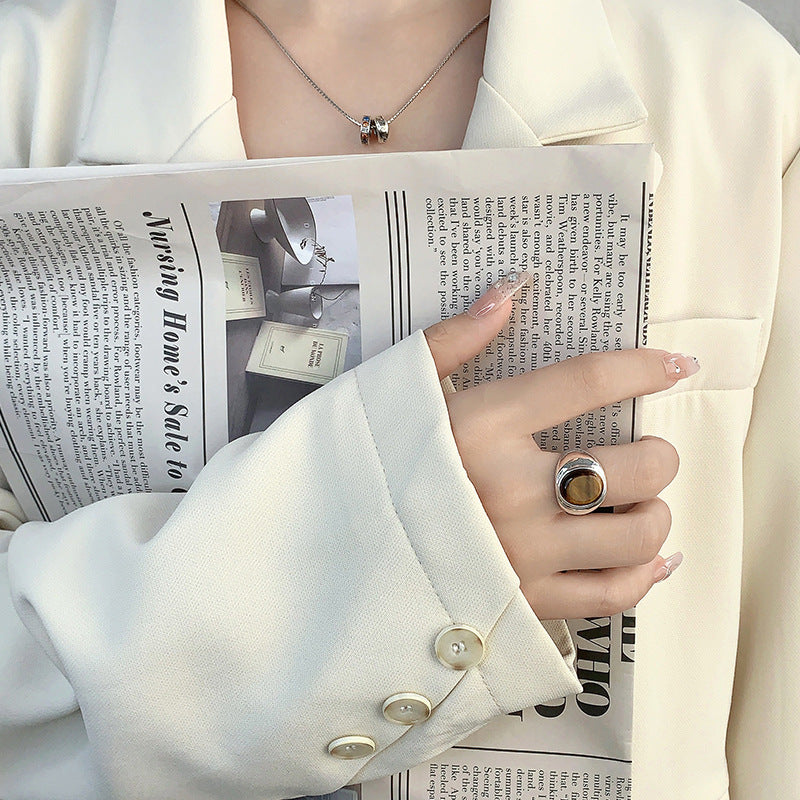 Wholesale  S925 Sterling Silver Ring  Retro Tiger Eye Opening Ring