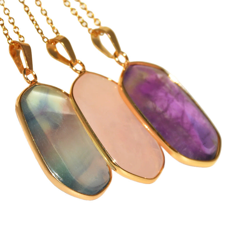Wholesale Gold Plated Geometric Natural Stone Pendant Necklace Quartz Choker Fashion Jewelry Accessory For Boutique Resale