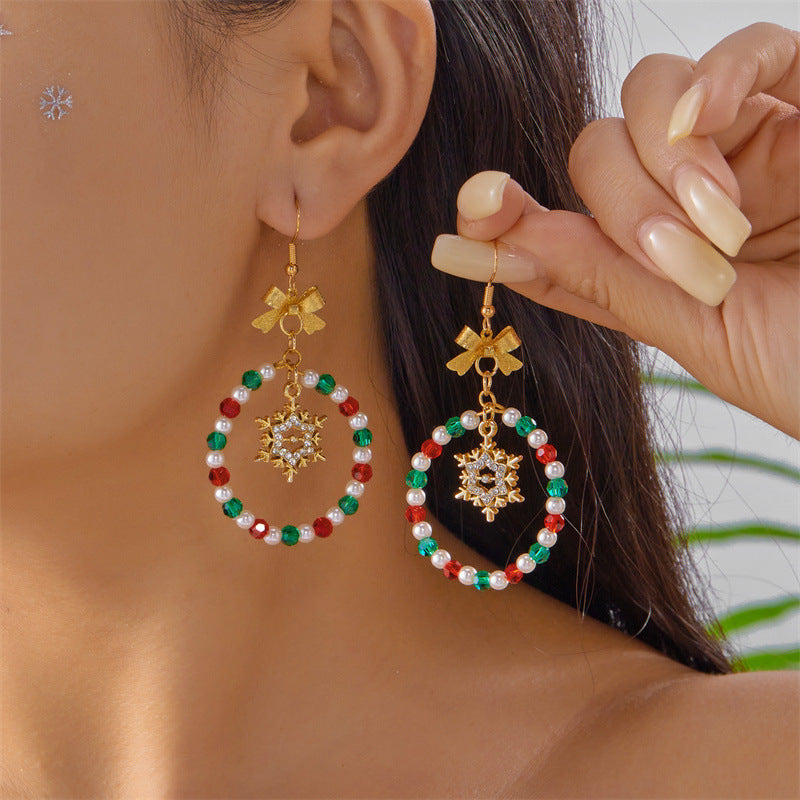 Wholesale Colorful Christmas Wreath Bow Earrings