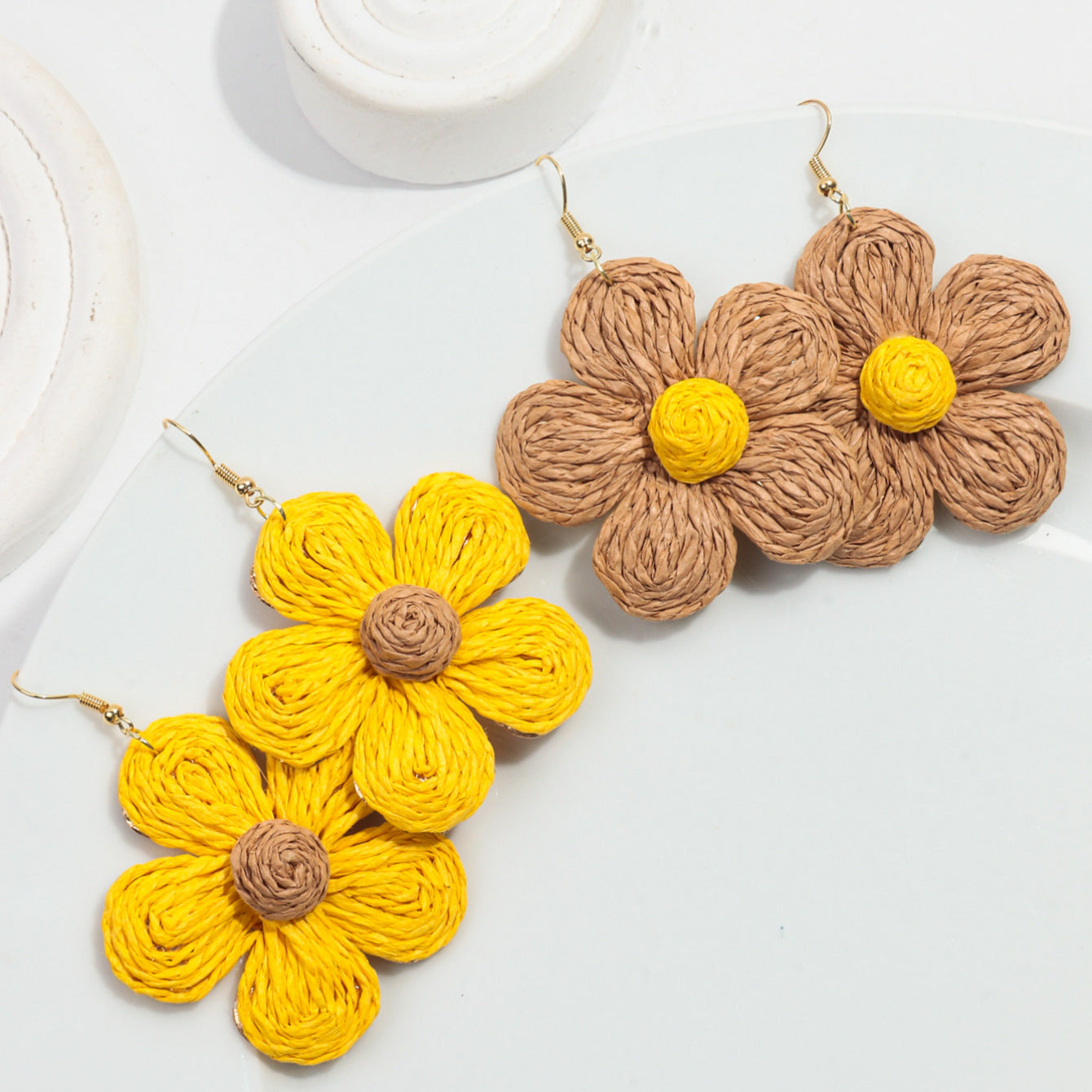 Wholesale Bohemian Handmade Raffia Flower Earrings Summer Seaside Vacation Fashion Accessory
