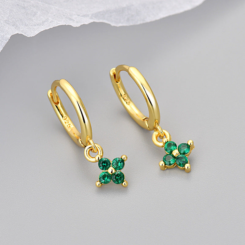 Wholesale  diamond four-leaf flower earrings  geometric flower earrings