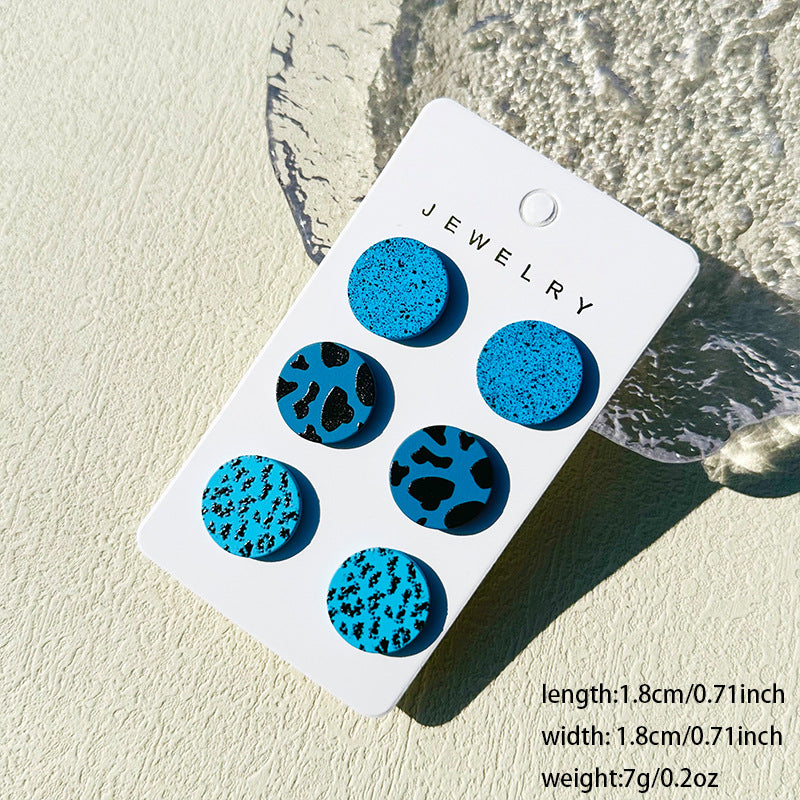 Wholesale printing spray paint clay texture colorful round cute contrast color ear studs  earrings