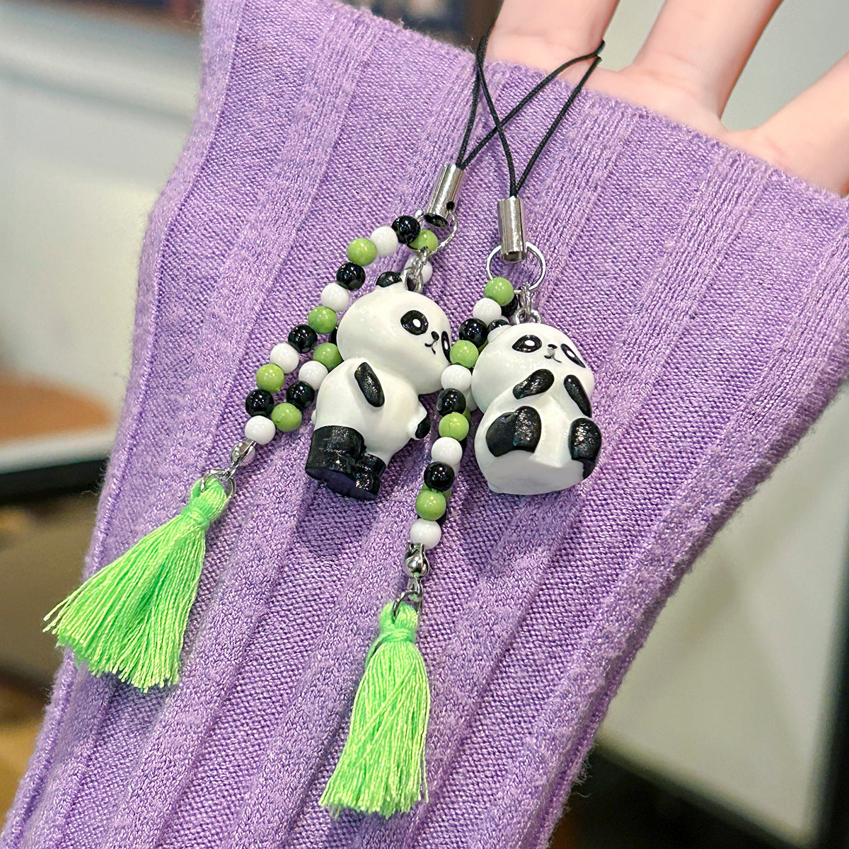Wholesale Cute Panda Beaded Mobile Phone Chain Keychain