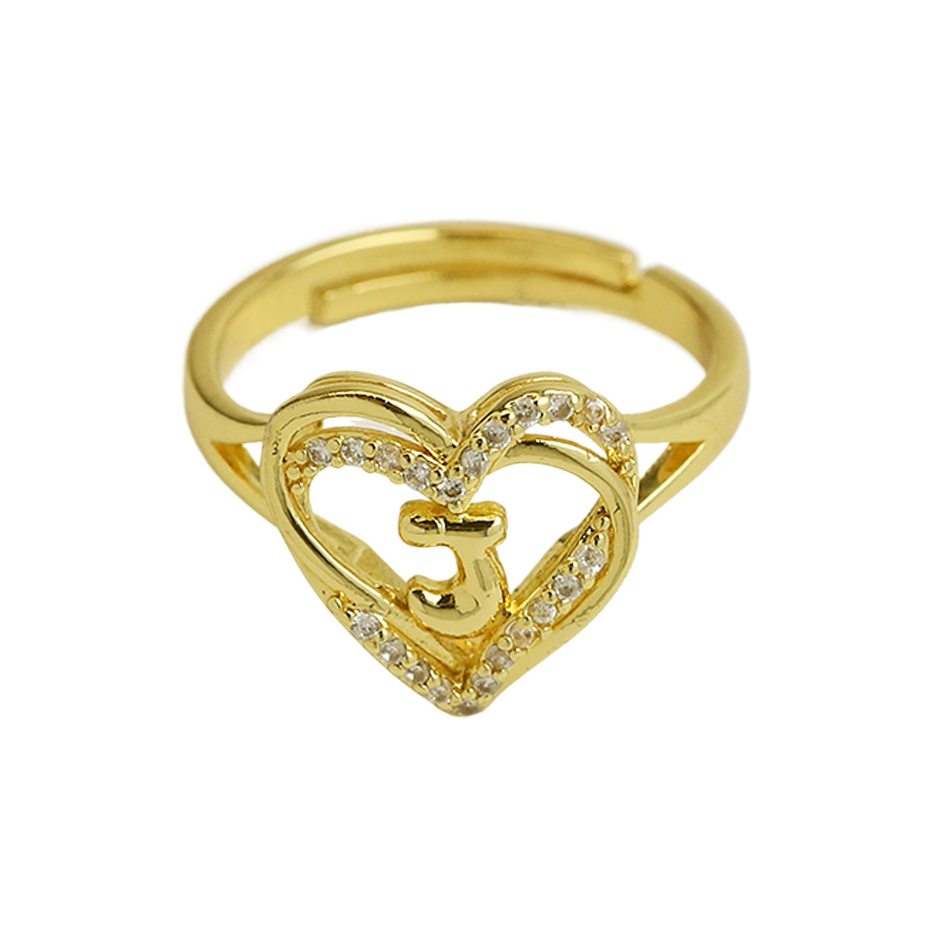 Wholesale  gold love heart-shaped 26 English letters open heart fashion  ring
