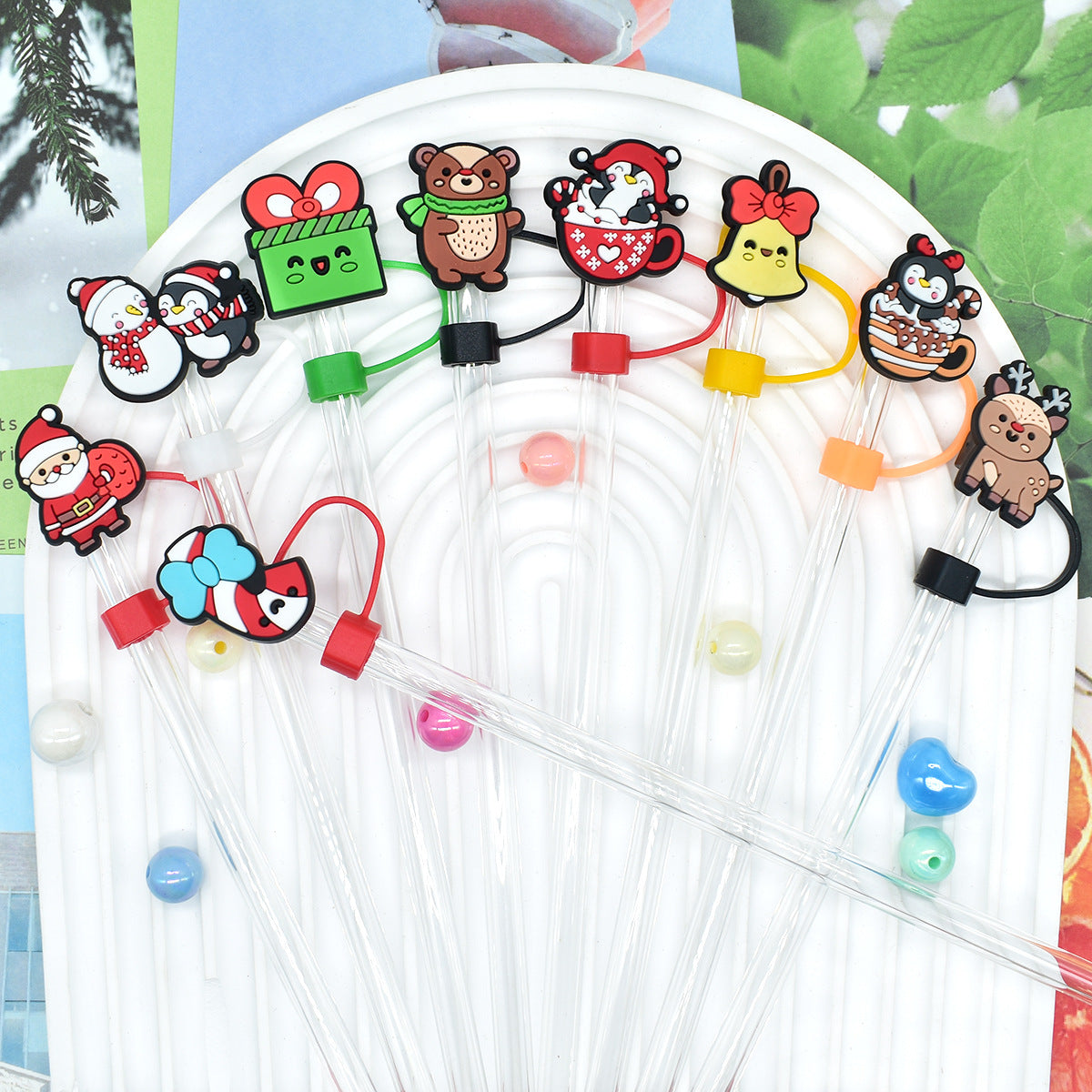 Wholesale Random 100pcs Christmas 10mm PVC Soft Straw Tube Cap ACC-SCR-RYY078