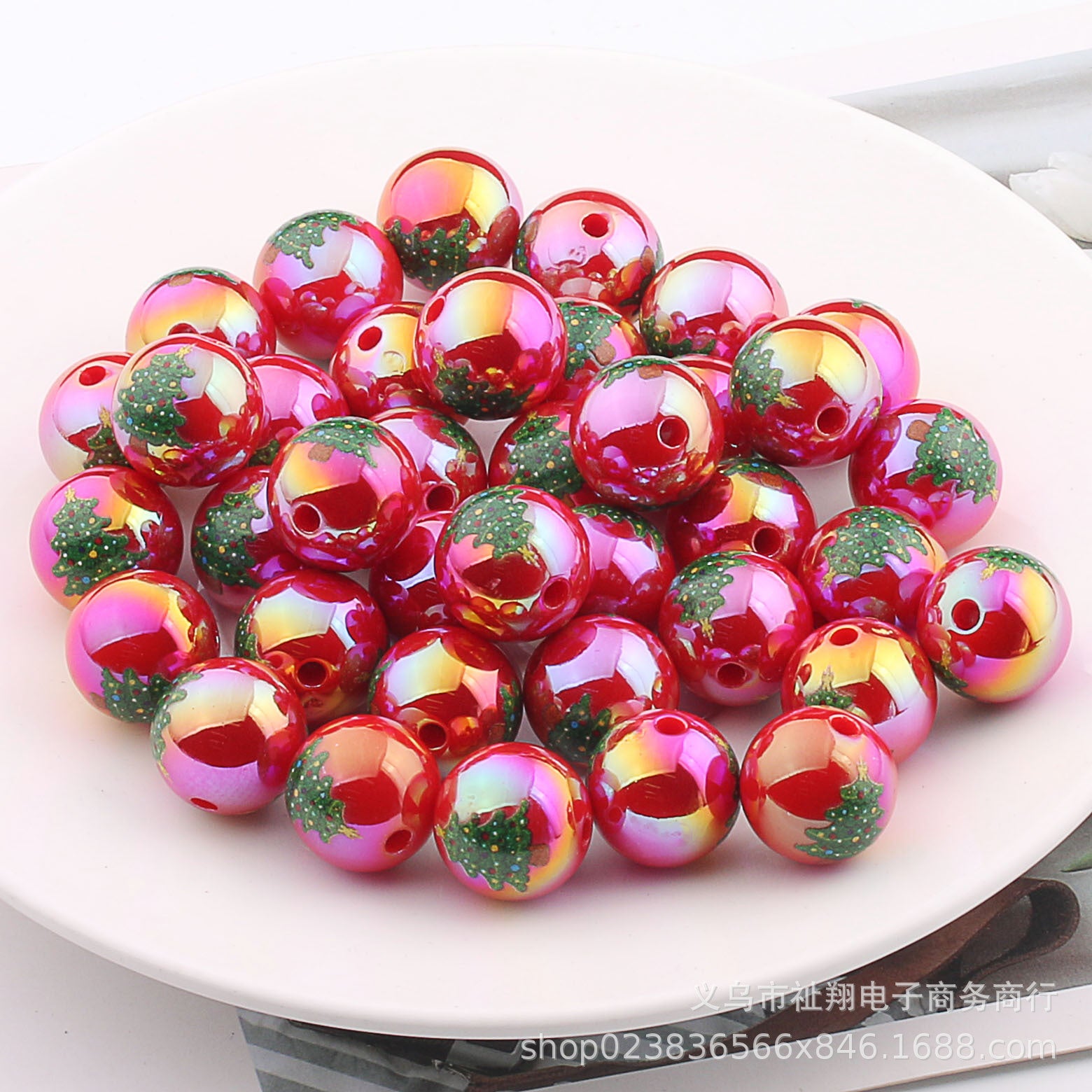 Wholesale 20pcs 16mm Christmas UV Color Printed Acrylic Round Beads DIY Bead Accessories ACC-BDS-ZhiXiang002