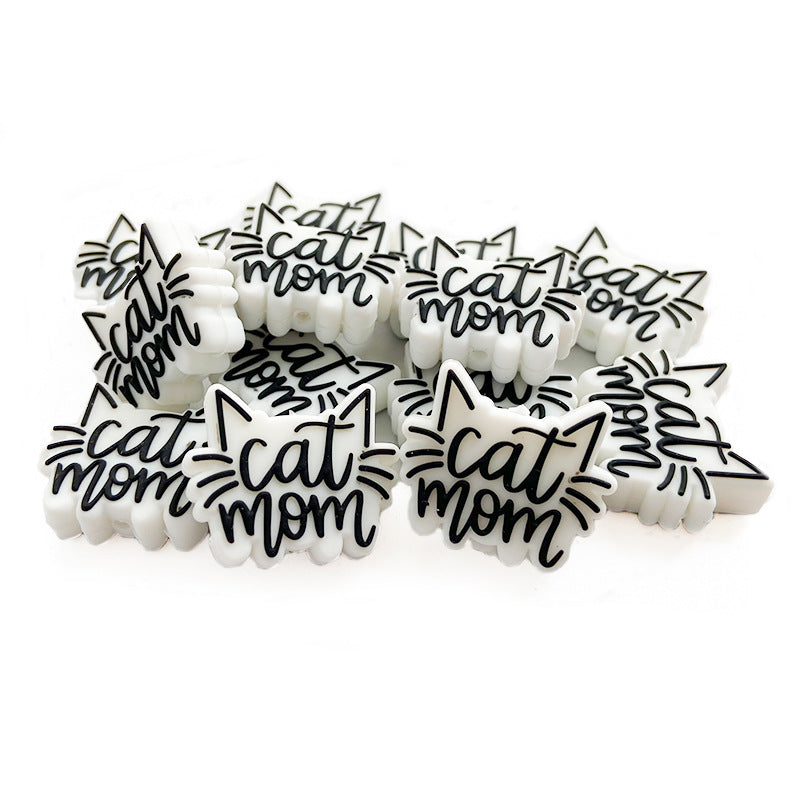 Wholesale 10pcs Cartoon Cat Mom Silicone Focal Beads DIY Accessories Mother's Day ACC-BDS-WDX075