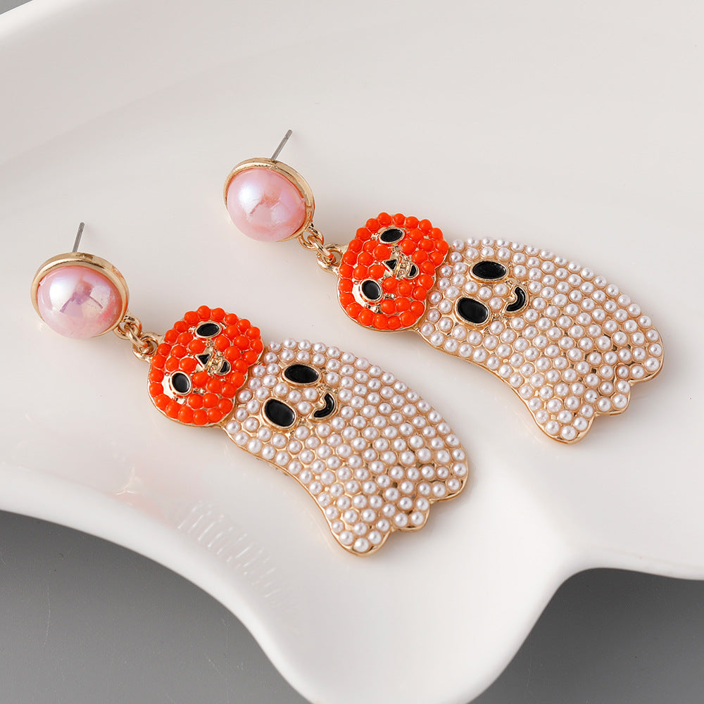 Wholesale Halloween Pumpkin Ghost Rice Bead Earrings ACC-ES-Jicai003