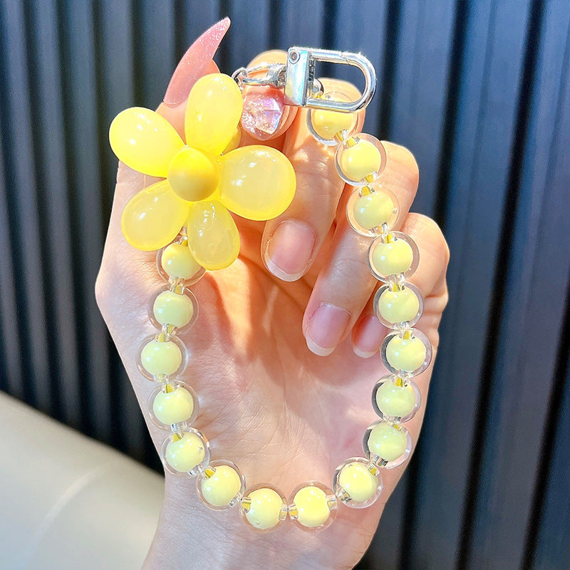 Wholesale  color beaded flower  wristlet keychain