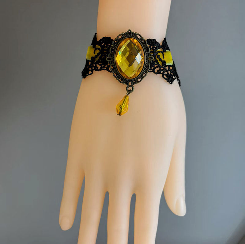 Wholesale Gothic Victorian Lace Bracelet with Red Crystal Pendant,  Chic Jewelry Accessory
