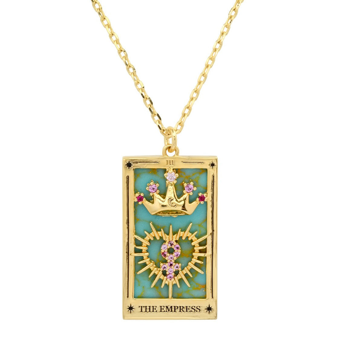 Wholesale Gold-plated Tarot Card TAROT Necklace with Diamond and Oil Square Cards ACC-NE-Jipei009