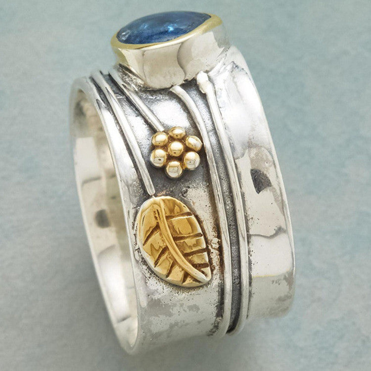 Wholesale Alloy Sea Blue Drop Ring Floral Leaf Design Women' s Jewelry Accessory Gift