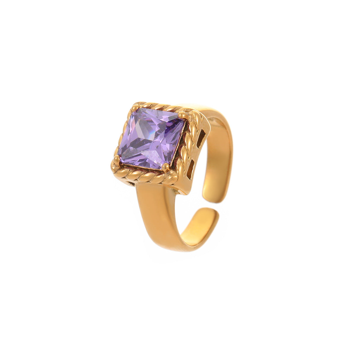 Wholesale Stainless steel  Light Luxury Colorful Square Zircon Open Ring