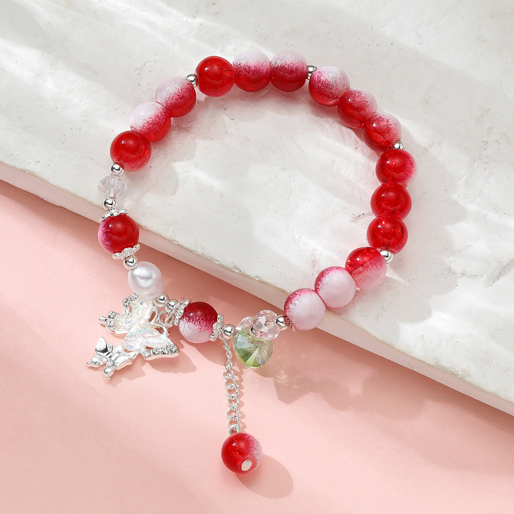 Wholesale Blue Butterfly Artificial Crystal Beaded Bracelet Chinese Style Chic Fashion Accessory Travel Souvenir Gift