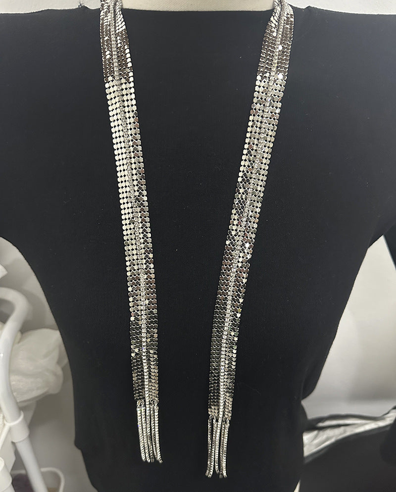 Wholesale Sequin Rhinestone Tassel Necklace