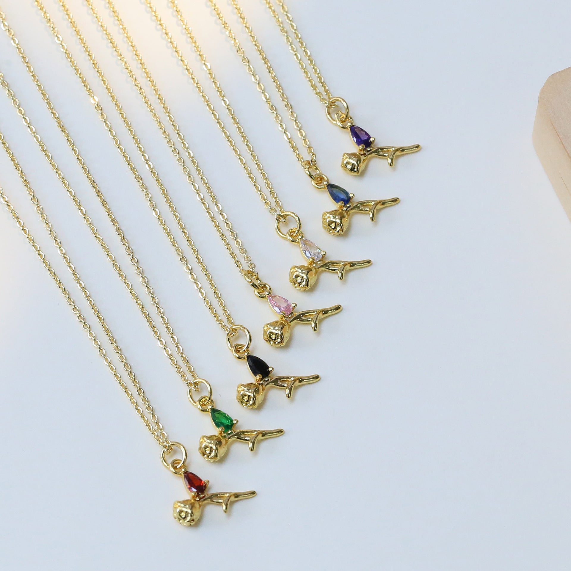 Wholesale Zircon Rose Multicolor Pendant Necklace