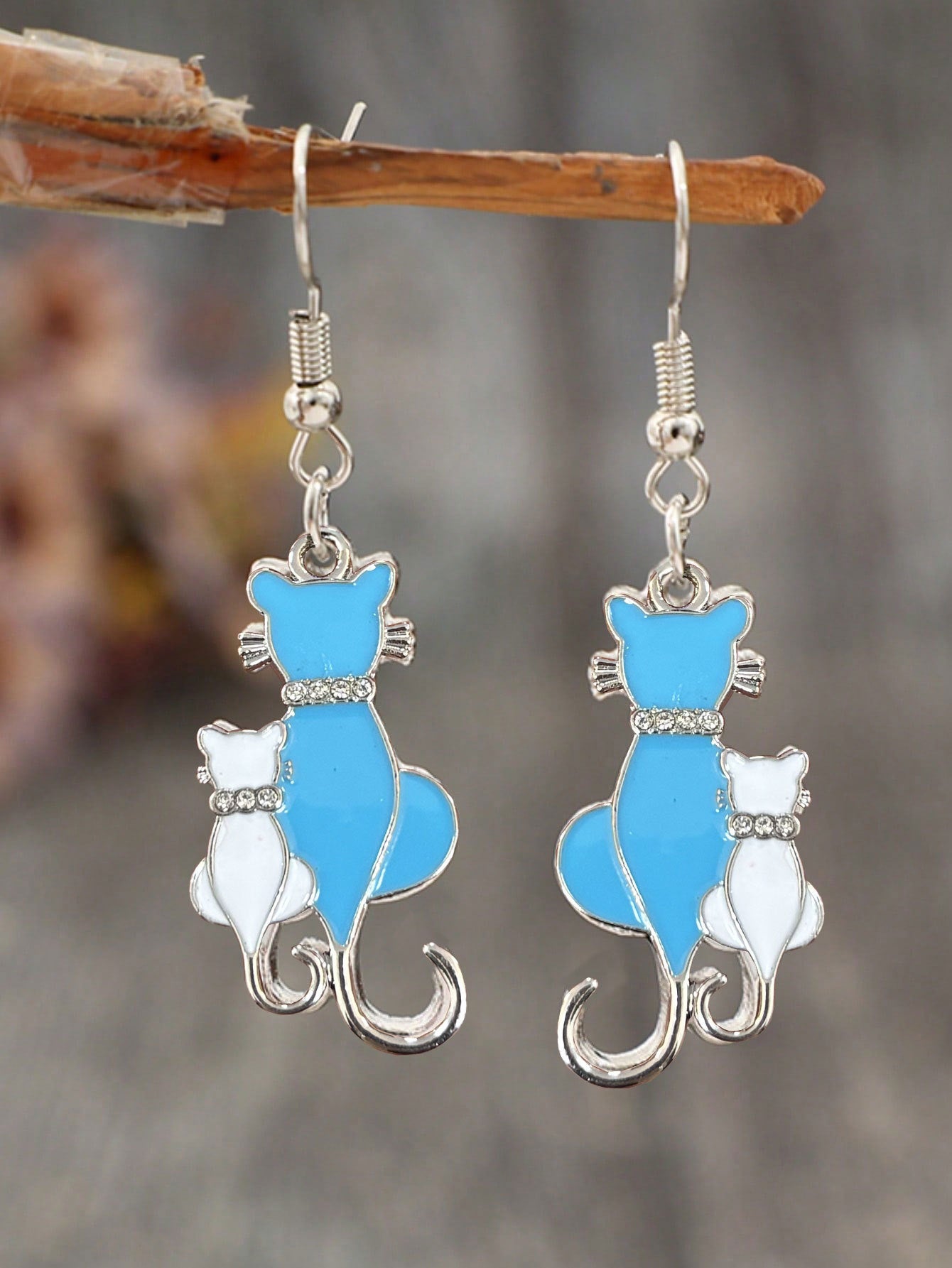 Wholesale Blue and green cat earrings with diamonds