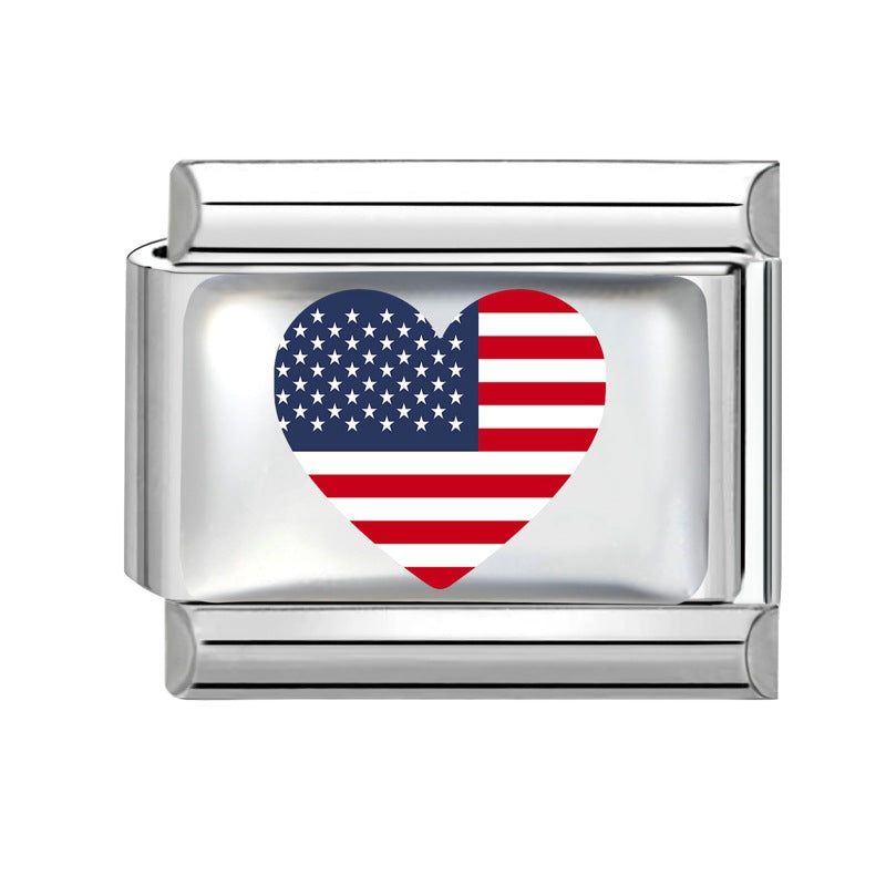 Wholesale Electroplated Stainless Steel Heart Italian Flag Charm DIY Bracelet Jewelry Accessory Boutique Resale