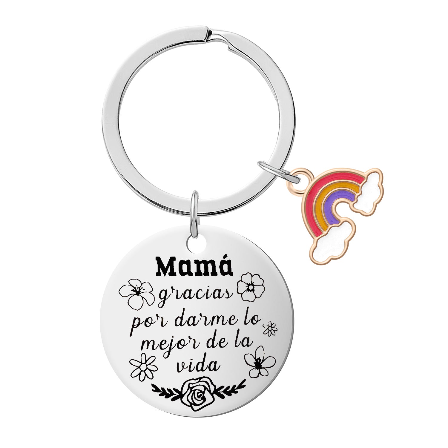Wholesale Mother's Day Stainless Steel Engraved Rainbow Keychain