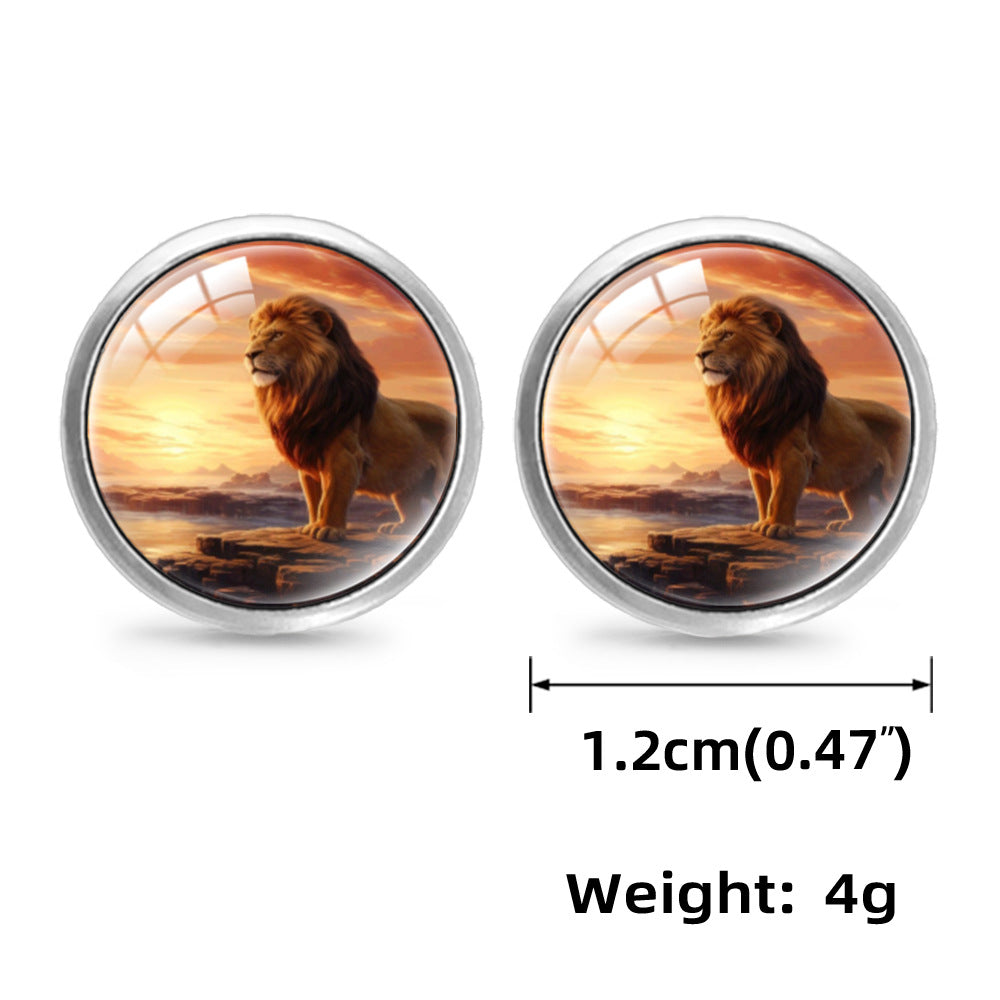 Wholesale Anime Lion Gem Round Stud Earrings