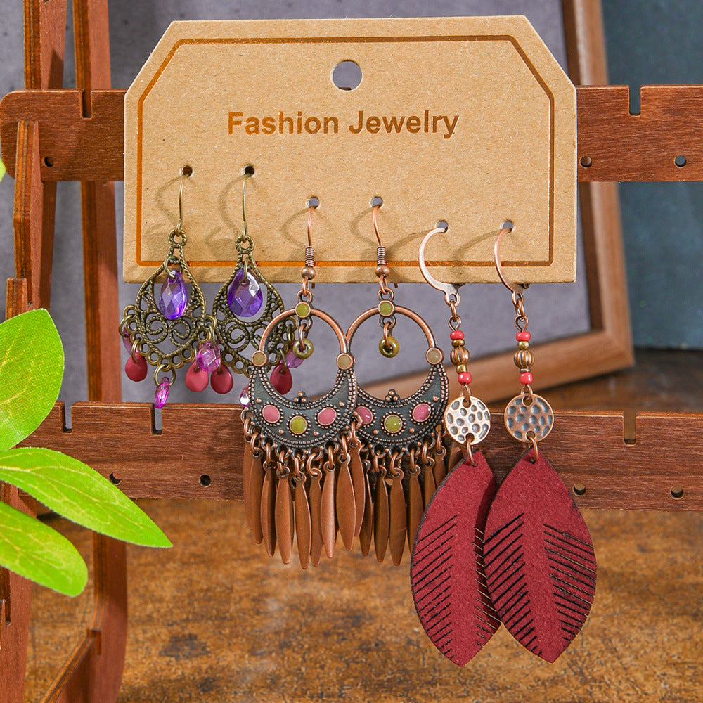 Wholesale Cross-Border Hot Selling Retro Bohemian Style Earrings Set Fashion Holiday Style Dopamine Color Ear Jewelry