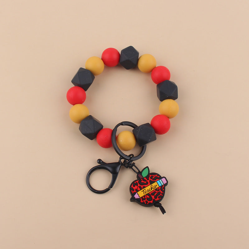 Wholesale Cartoon Apple Teacher Pencil Silicone Beaded Wrist Keychain