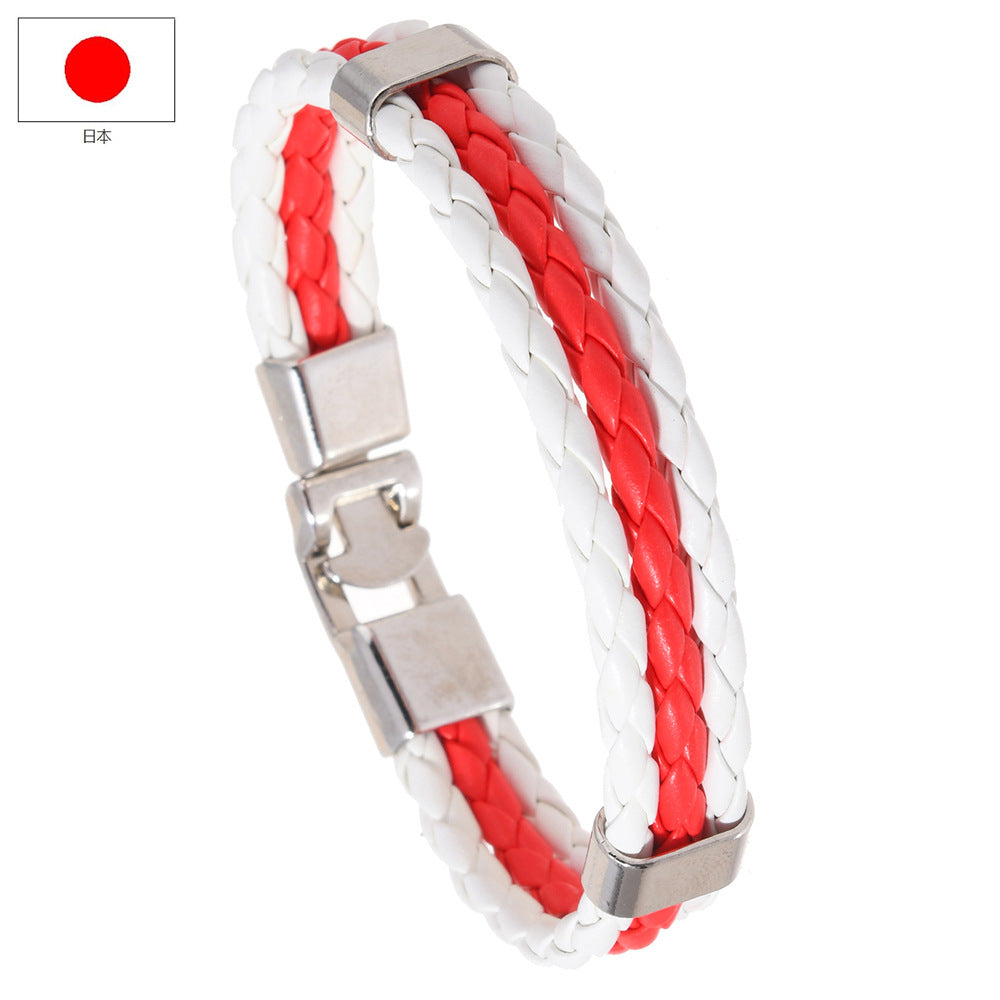 Wholesale Faux Leather Brazil Flag Color Bracelet - Unisex Fashion Accessory Gift