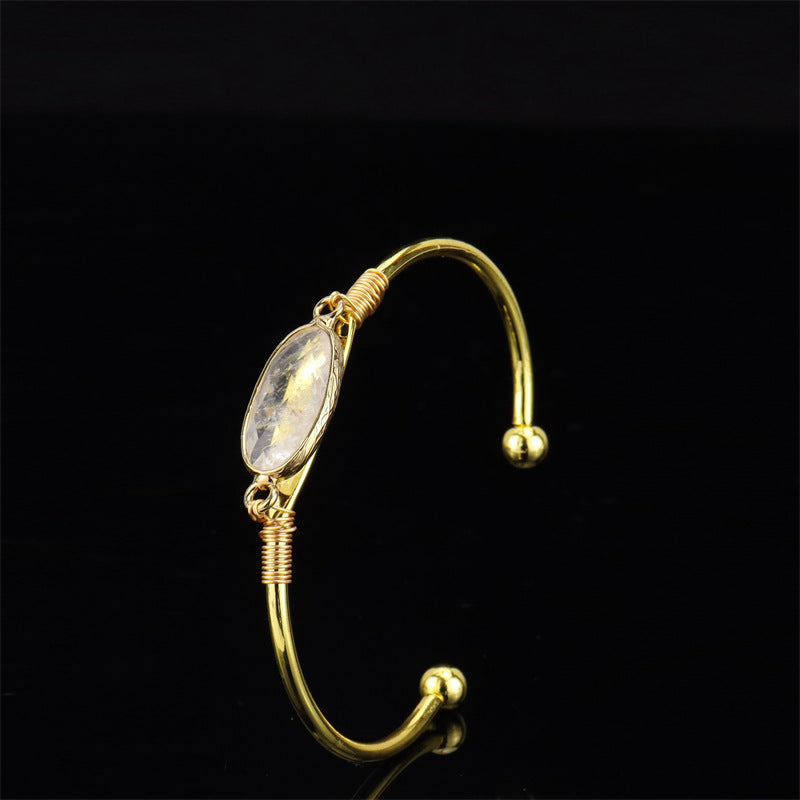 Wholesale Handmade Wire Wrapped Bracelet Natural Agate Crystal Moonstone Gold Wrap Unisex Fashion Accessory Gift