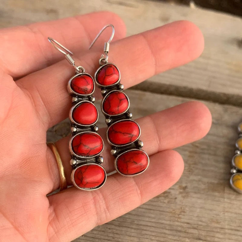 Wholesale Red turquoise earrings ancient silver irregular stone handmade creative earrings