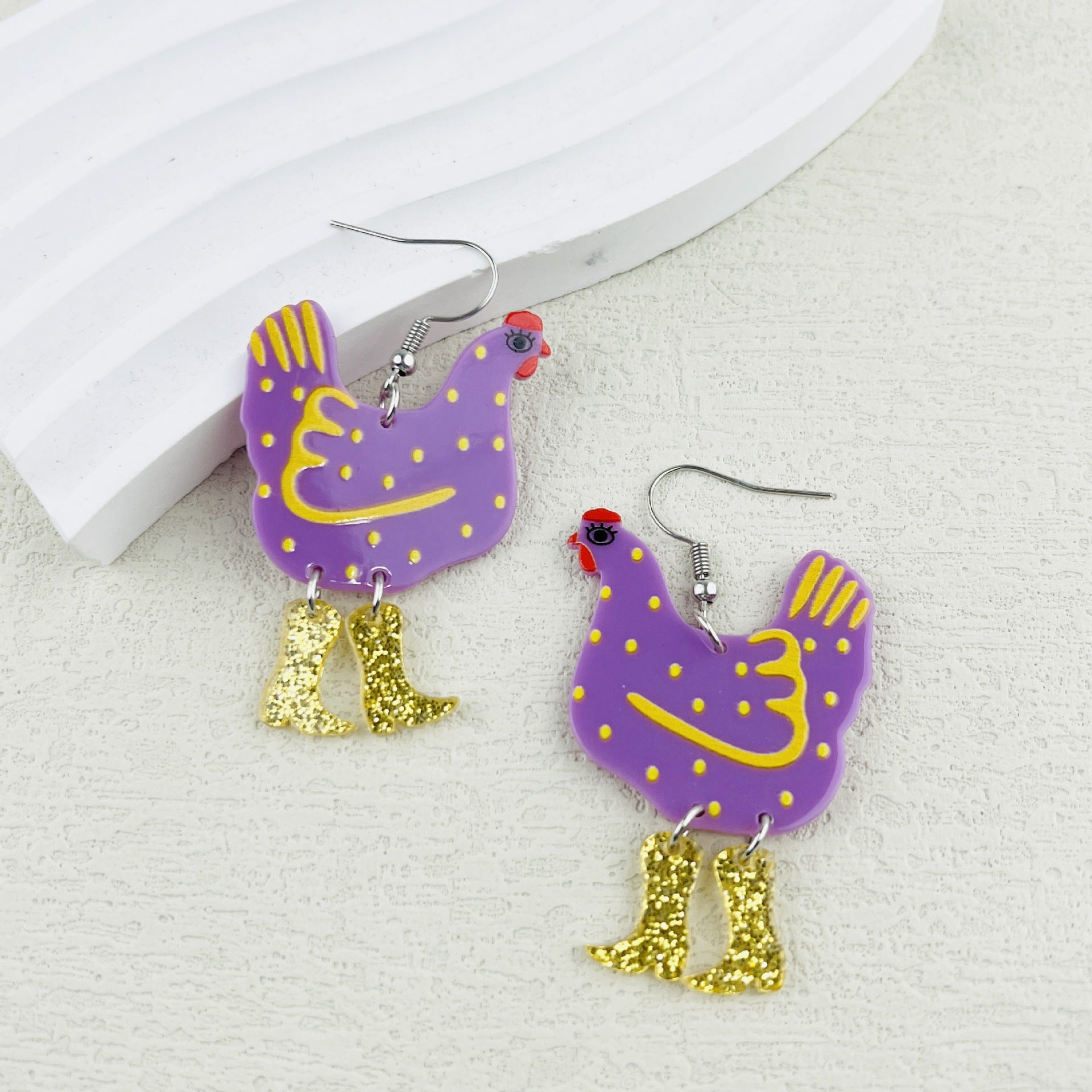 Wholesale creative rooster stitching acrylic earrings