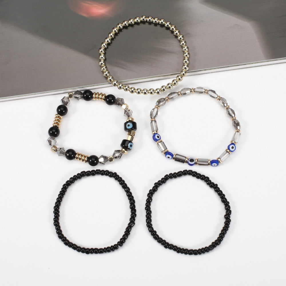 Wholesale Bohemian Eyes Pattern Rice Beads Multi-Layer Bracelet Layered Bracelet Set ACC-BT-XinY004