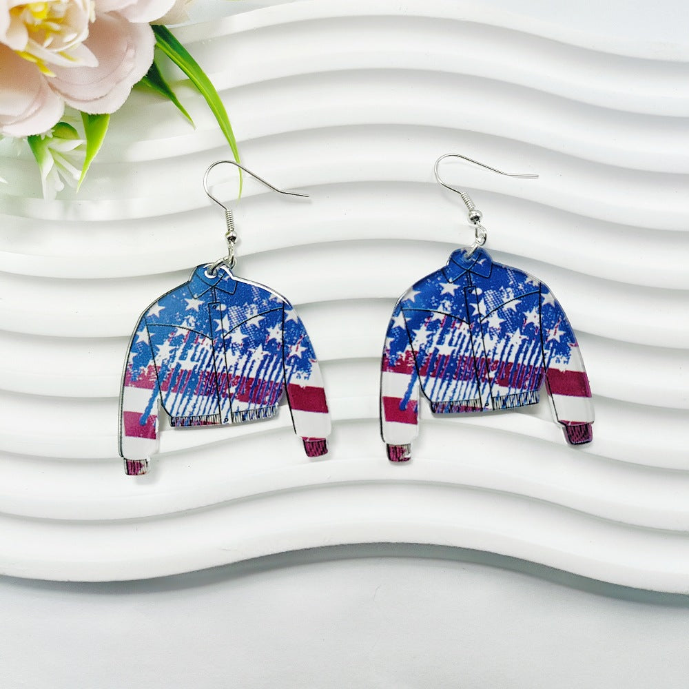Wholesale American Independence Day Earrings Red White and Blue Flag Series Acrylic Sheet Earrings ACC-ES-Qiyu009
