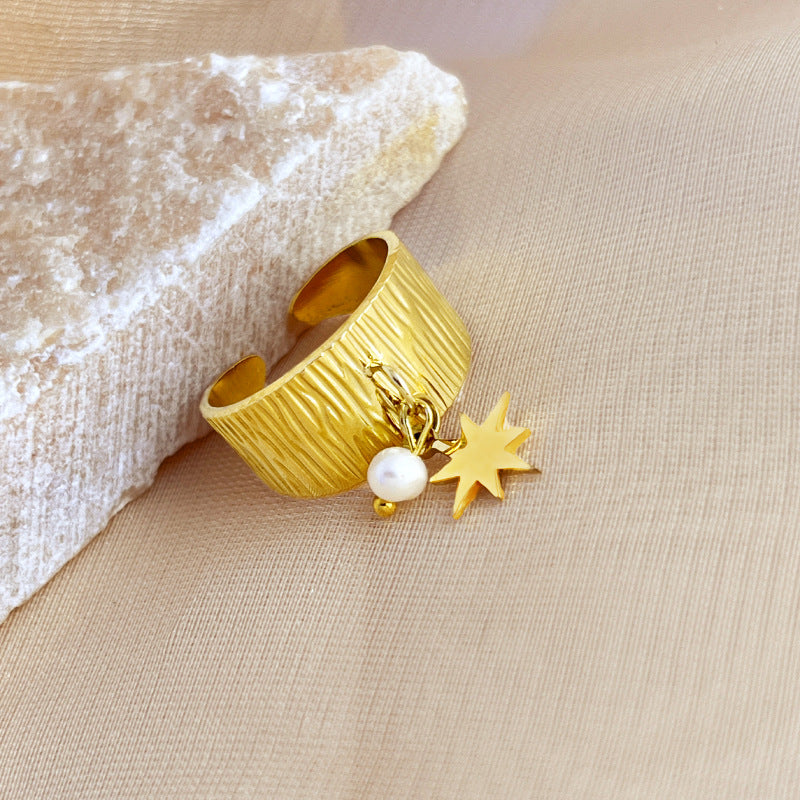 Wholesale stainless steel 18K gold plated Star pearl pendant open ring