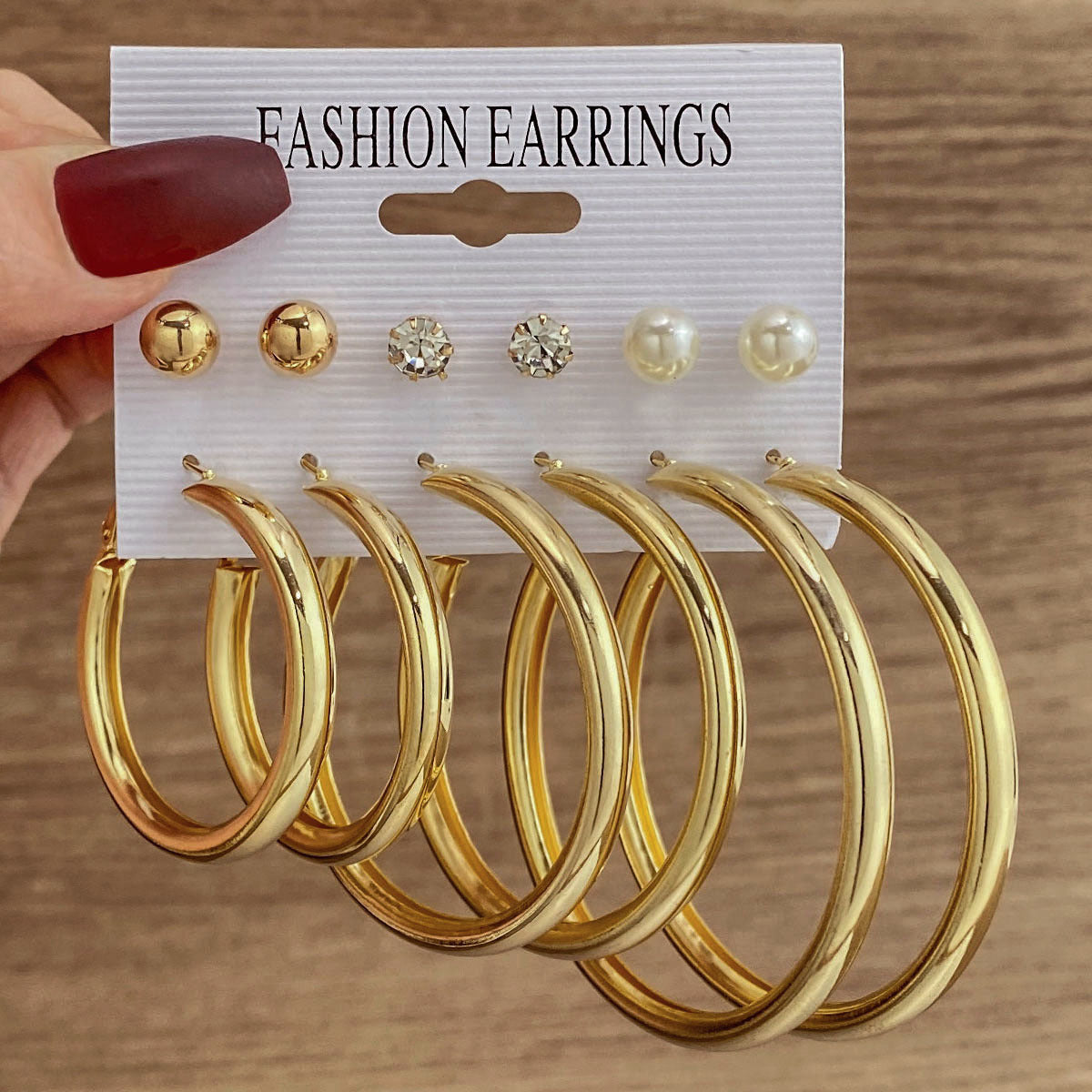 Wholesale Metal colorful geometric round retro earrings six-piece set