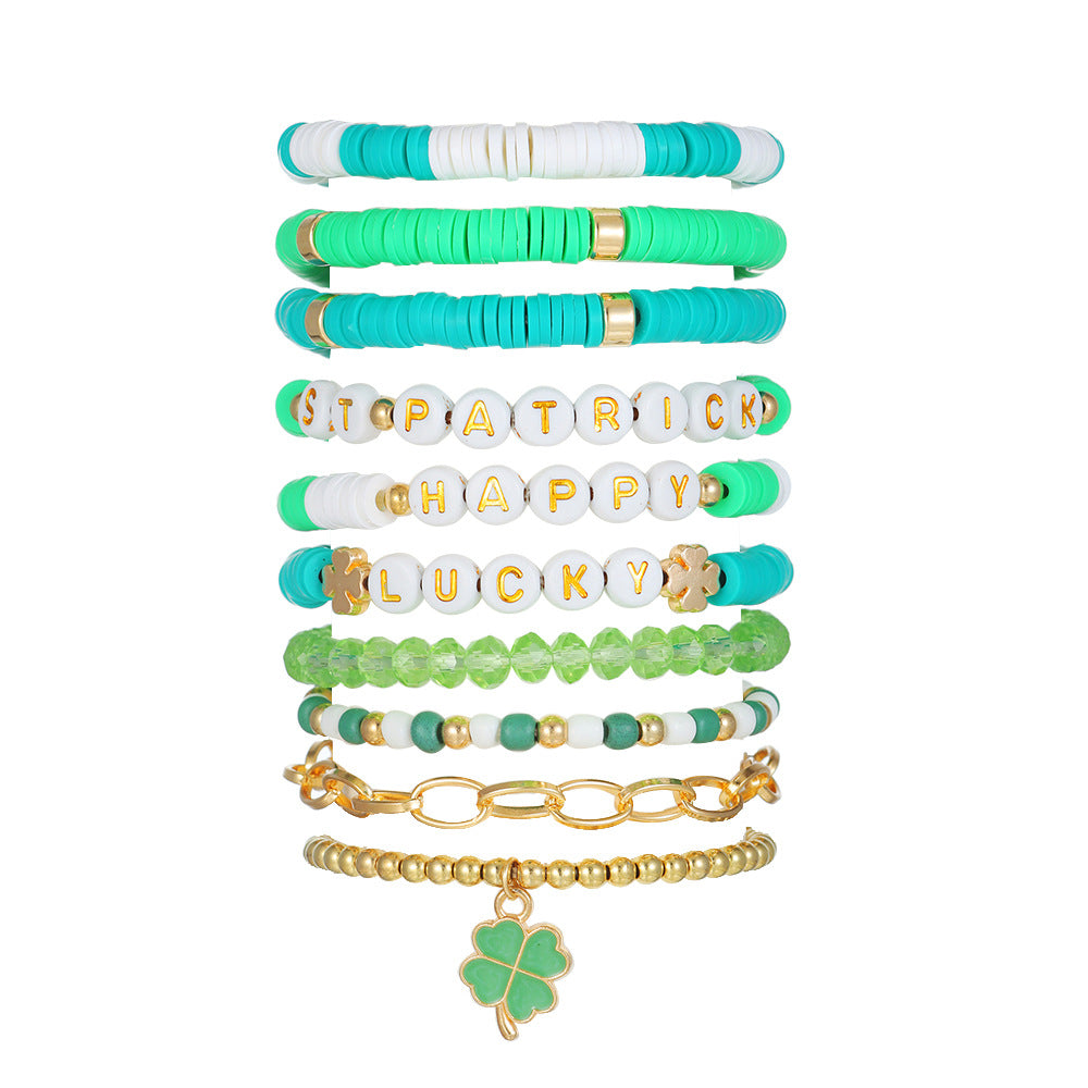 Wholesale St Patrick's Day  green four-leaf clover pendant  bracelet suit