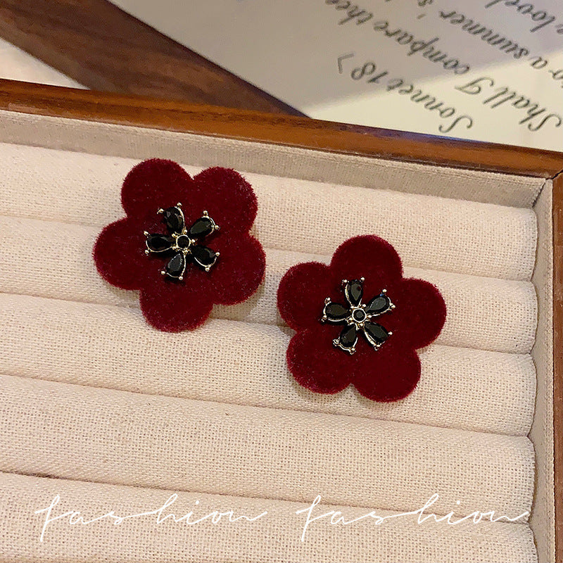 Wholesale 925 silver needle flocking plush earrings literary exaggerated earrings