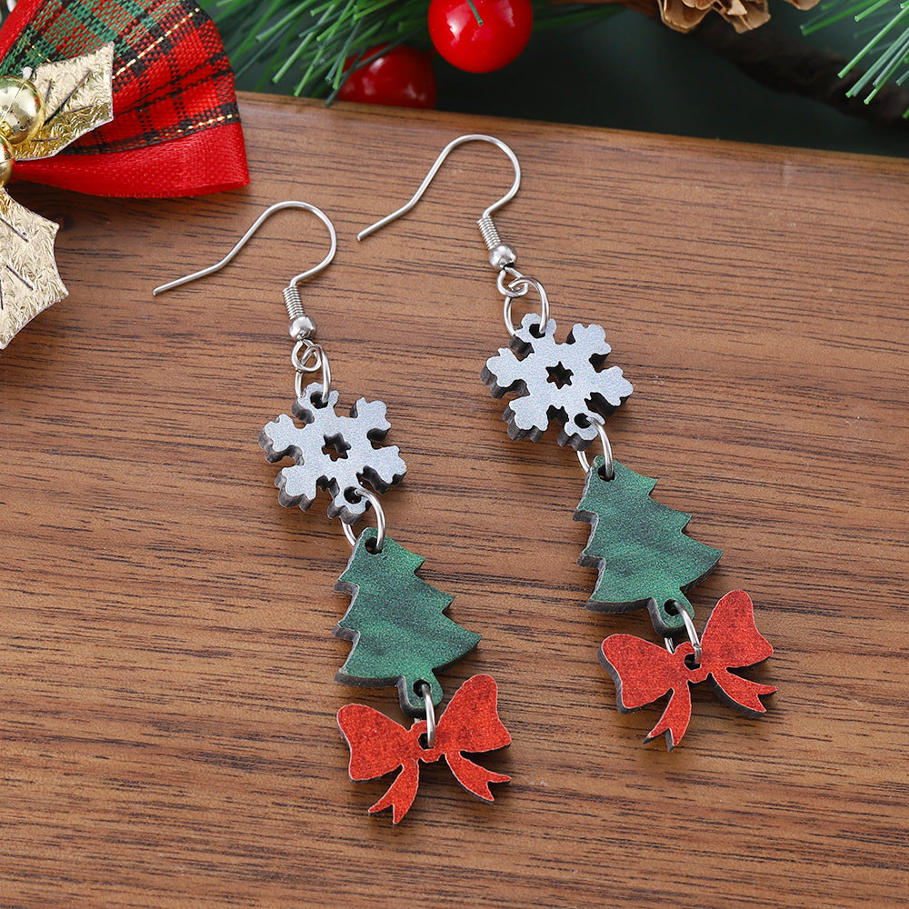 Wholesale Christmas snowflake Christmas tree bow triple ing pendant earrings