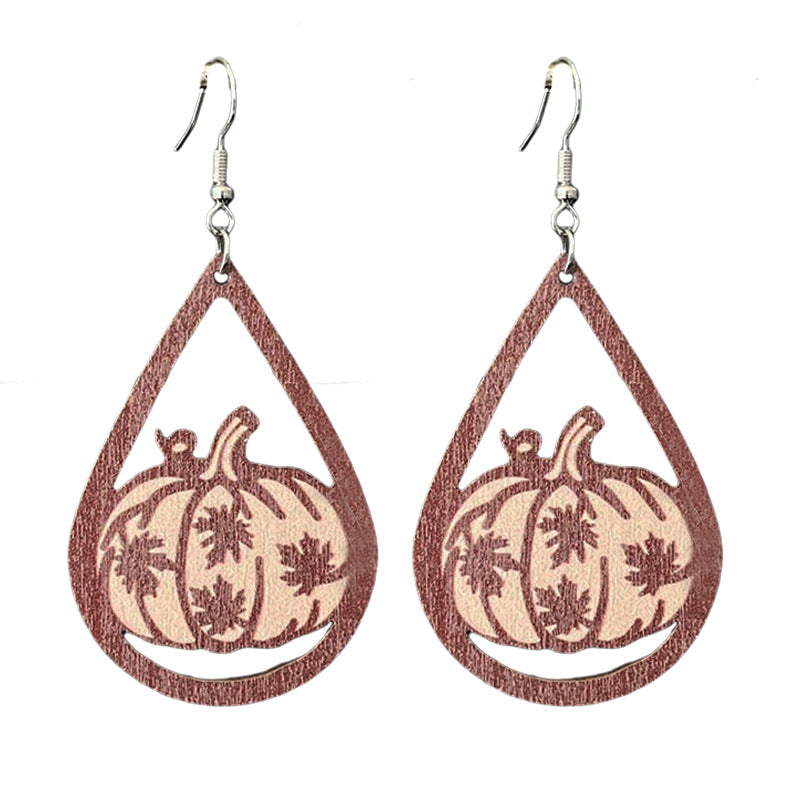 Wholesale 2 pairs/ pack Thanksgiving Turkey Pumpkin Gratitude Text Wooden Earrings