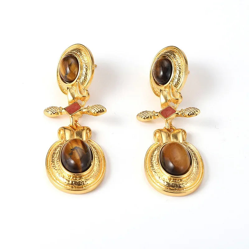 Wholesale Tiger Eye Earrings Retro Luxury  Jewelry