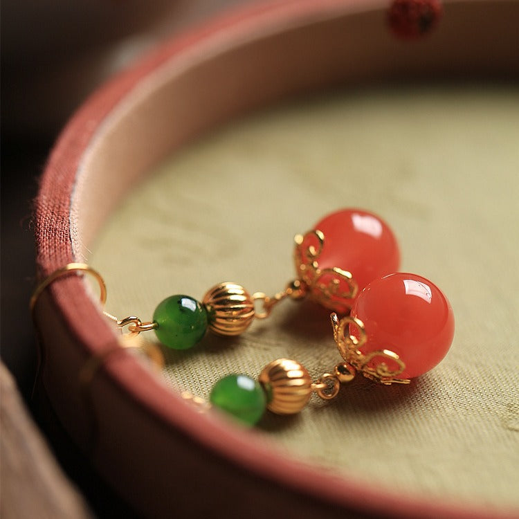 Wholesale Natural South Red Agate Sterling Silver Long Earrings